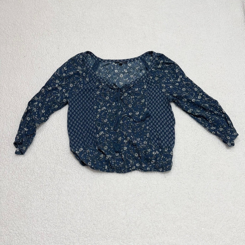 American Eagle Outfitters Blue Floral Peasant Blouse Medium 09/15 6914